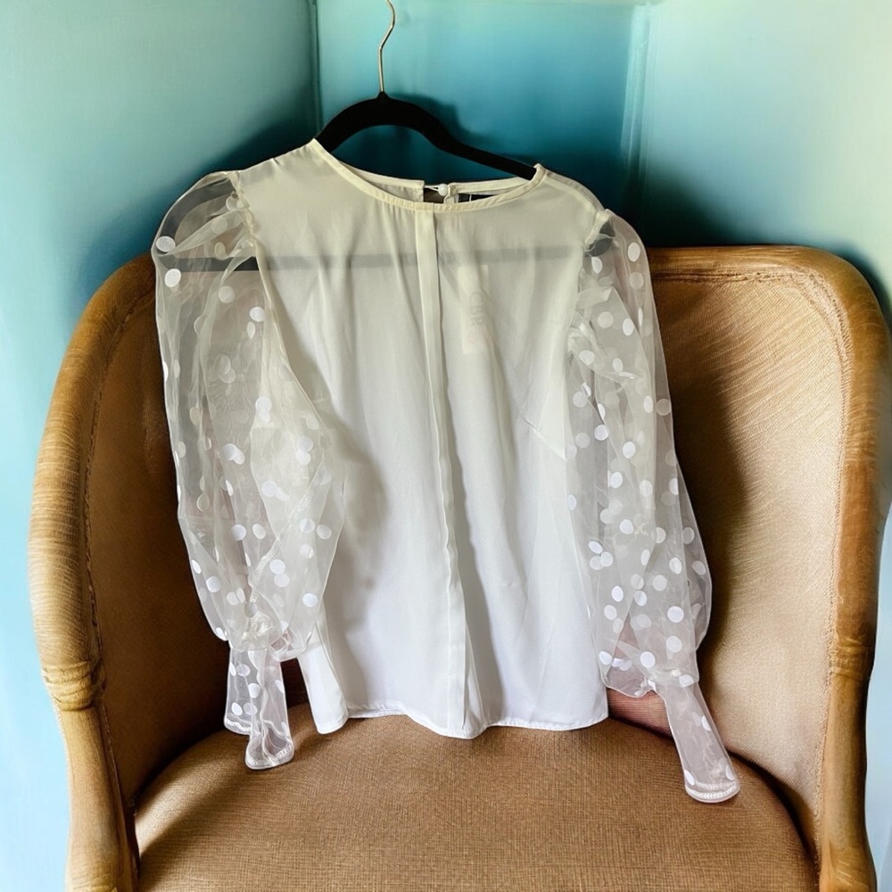 CBR White Boxy Embellished Blouse with Bib Collar